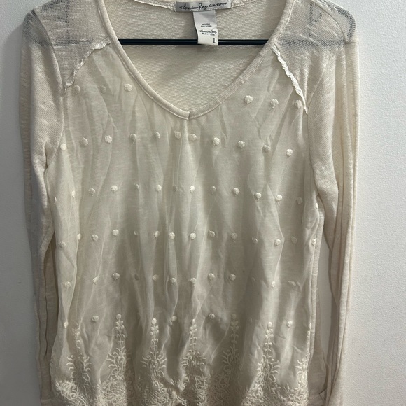 American Rag Tops - American Rag Cie Women's Ivory Long‎ Sleeve Sheer Front Blouse Size L